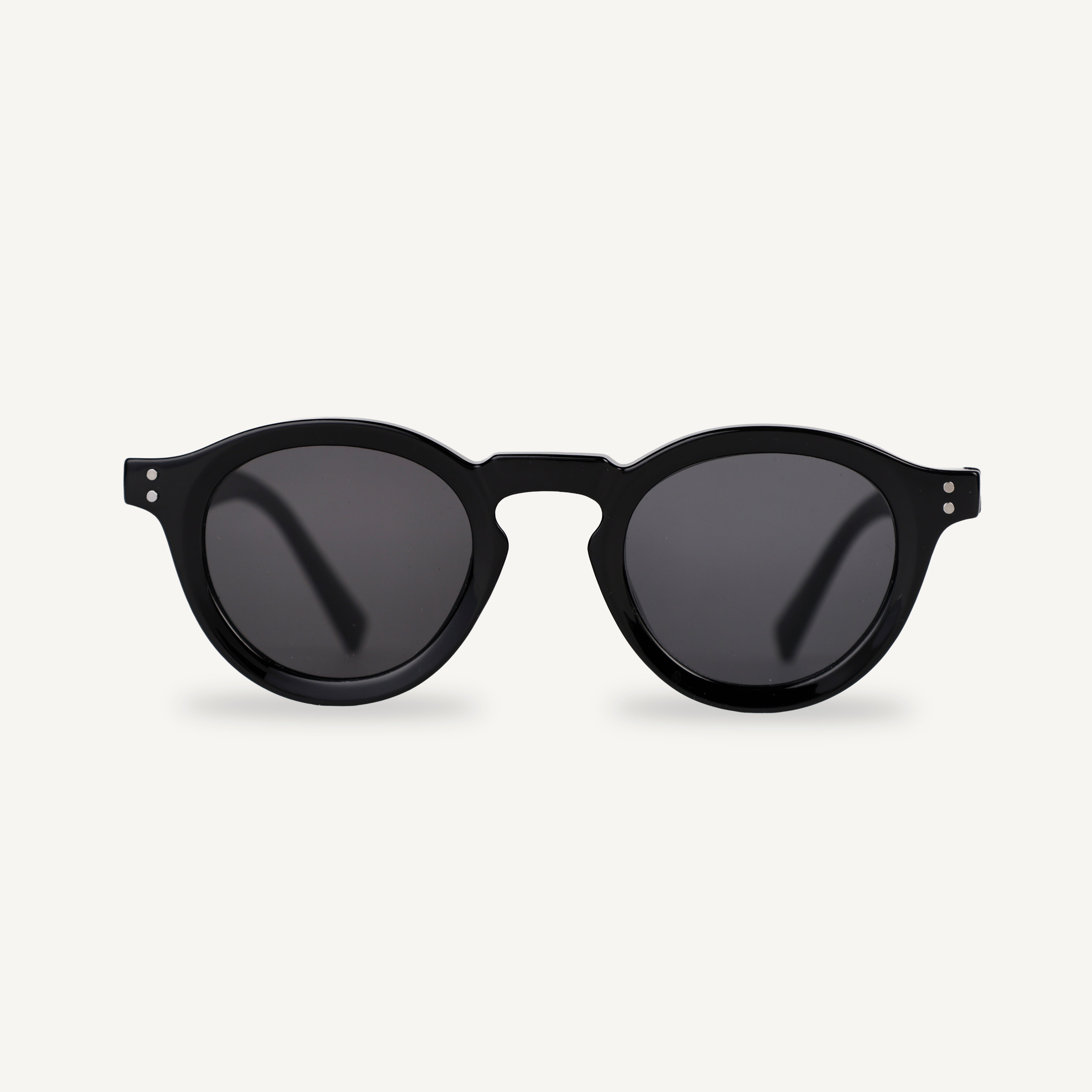 Black sunglasses with black lenses on a white background